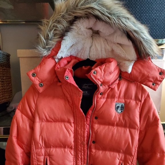 American Eagle Outfitters Jackets \u0026 Coats | Solid Orange Puffer Coat with Fur Hood | Color: Orange | Size: M | Lvlove's Closet